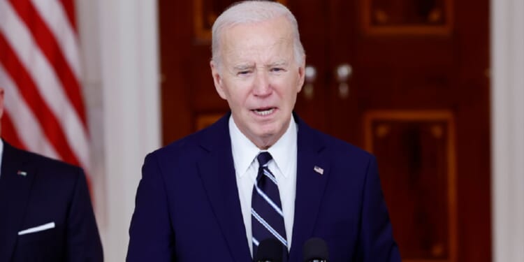 President Joe Biden delivers remarks in the White House on Monday during a visit by King of Jordan Abdullah II ibn Al Hussein.