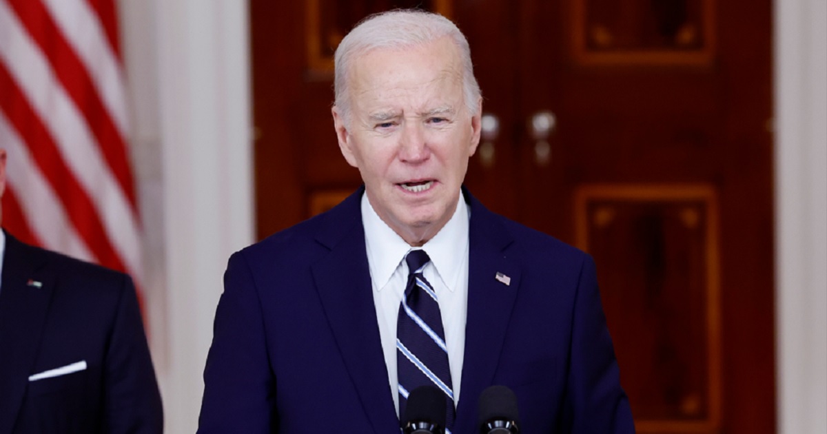 President Joe Biden delivers remarks in the White House on Monday during a visit by King of Jordan Abdullah II ibn Al Hussein.