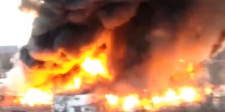 A massive fire broke out Saturday at a cattle auction facility in Rock Island, Illinois.