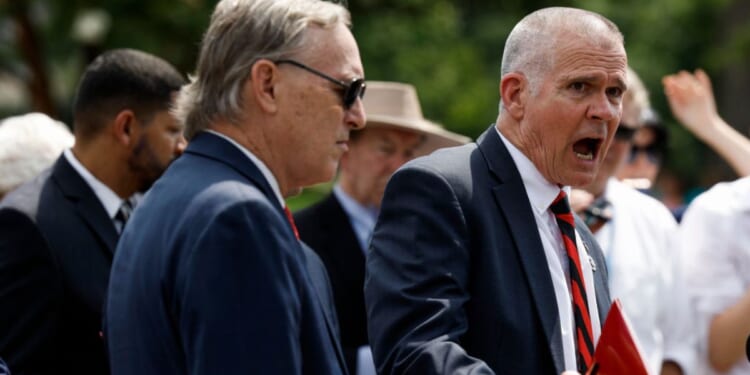 Rep. Matt Rosendale (R-MT) speaks at a news conference outside the U.S. Capitol Building, July 25, in Washington, DC.