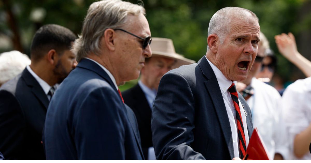 Rep. Matt Rosendale (R-MT) speaks at a news conference outside the U.S. Capitol Building, July 25, in Washington, DC.