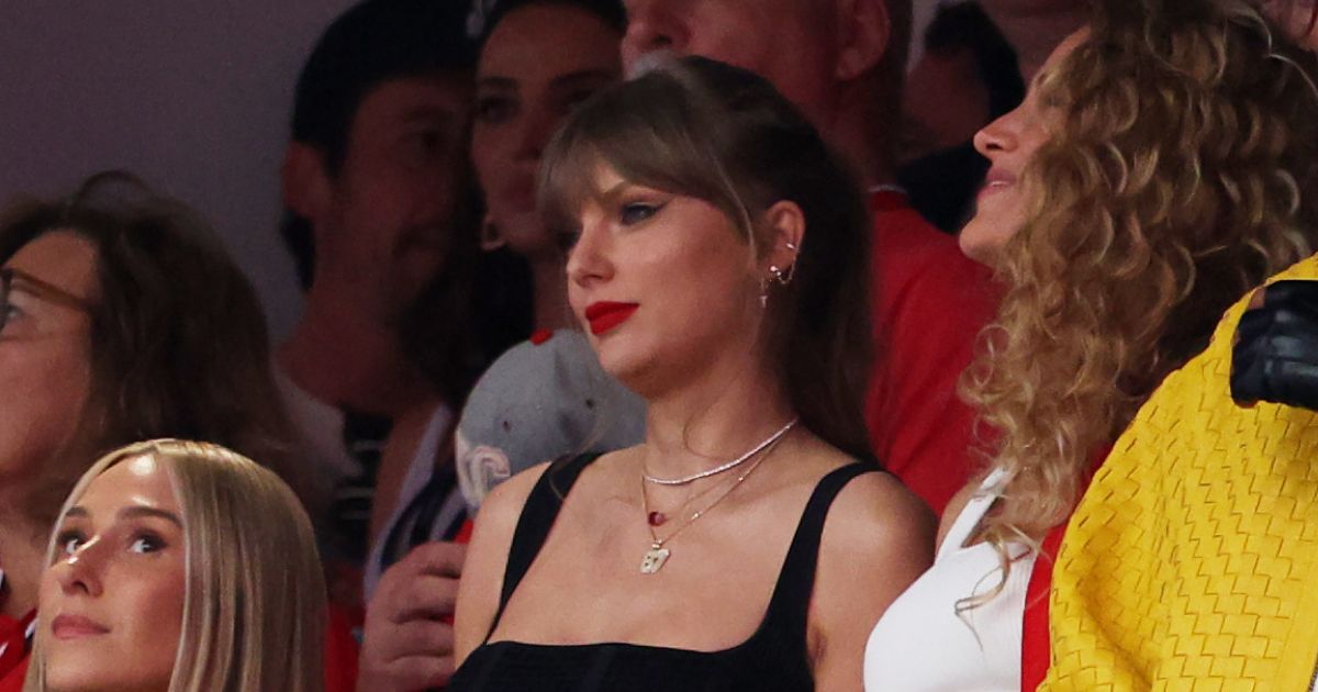 Taylor Swift reacts prior to Super Bowl LVIII between the San Francisco 49ers and Kansas City Chiefs in Las Vegas, Nevada, on Sunday.