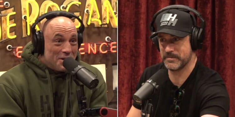 Joe Rogan, left, and Aaron Rodgers, right, talk about Nancy Pelosi.