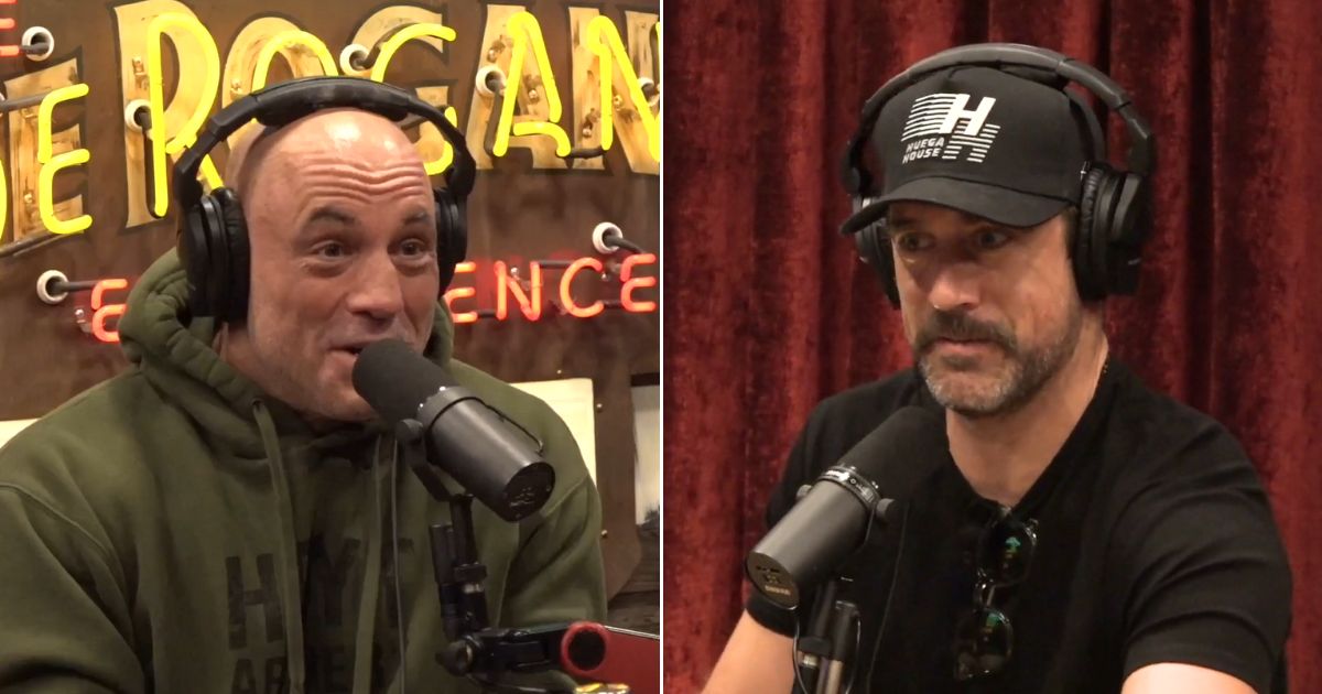 Joe Rogan, left, and Aaron Rodgers, right, talk about Nancy Pelosi.