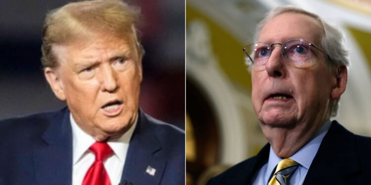 During a town hall on Fox News on Tuesday, former President Donald Trump, left, claimed that he didn't think he would be able to work with Senate Minority Leader Mitch McConnell, right, if he were to return to the White House.