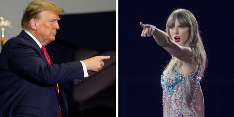 President Donald Trump, left, and pop star Taylor Swift.