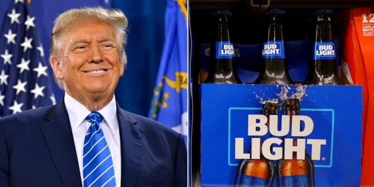 Former President Donald Trump, pictured left in a Jan. 27 file photo from Las Vegas, came out in support on Tuesday of beleaguered beer brand Bud Light.