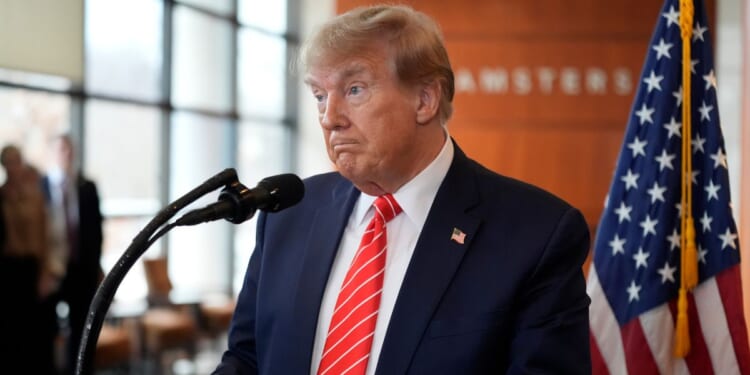 Donald Trump speaking after meeting with members of the International Brotherhood of Teamsters