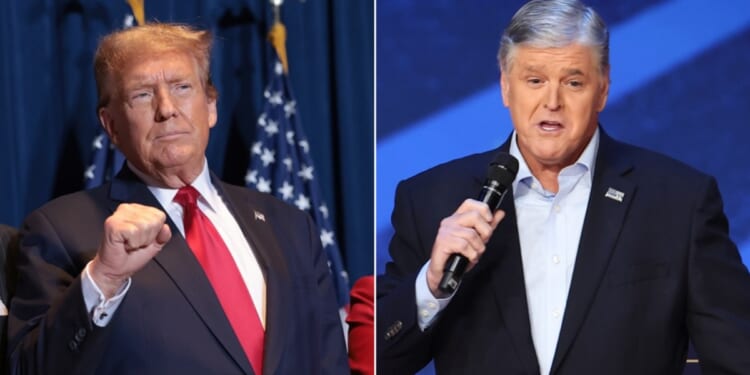 Former President Donald Trump, left; Fox News personality Sean Hannity, right.