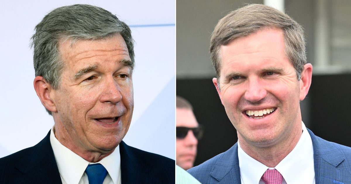 North Carolina Gov. Roy Cooper, left, and Kentucky Gov. Andy Beshear, right, co-wrote an opinion piece for USA Today assailing school choice.