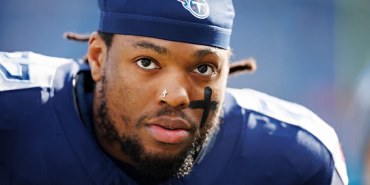 Derrick Henry of the Tennessee Titans warms up before his team's game against the Jacksonville Jaguars at Nissan Stadium on Jan. 7.