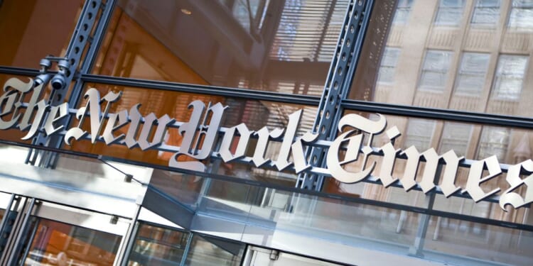 The New York Times logo is seen on the headquarters building in New York City on April 21, 2011.