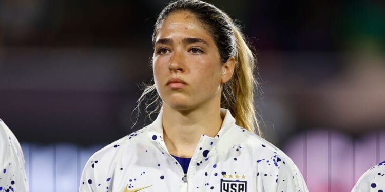 Korbin Albert of the United States looks on before a game at Dignity Health Sports Park in Carson, California, on Feb. 23.