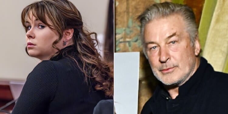 Hannah Gutierrez-Reed, left, former armorer for the movie "Rust," in court last week. Actor Alec Baldwin, right.