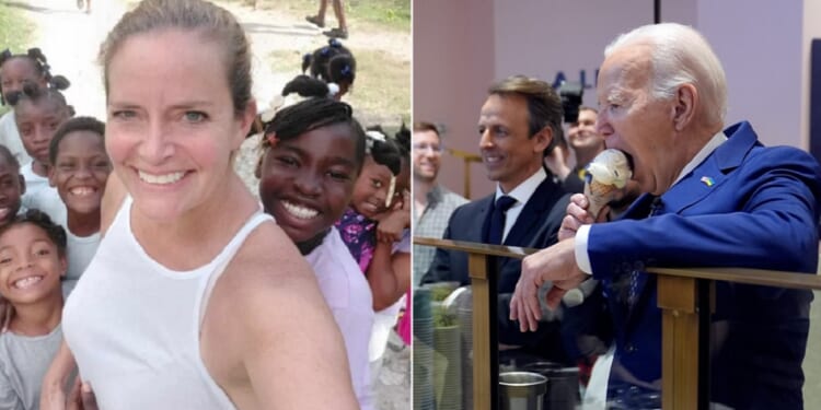 Jill Dolan, who runs a charity orphanage in Port-au-Prince, Haiti, left; President Joe Biden, right.