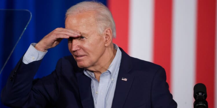 US President Joe Biden looks out at the crowd while speaking at Stupak Community Center on March 19, 2024 in Las Vegas, Nevada.