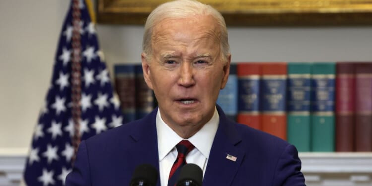 President Joe Biden delivers remarks in the Roosevelt Room of the White House in Washington on Tuesday.