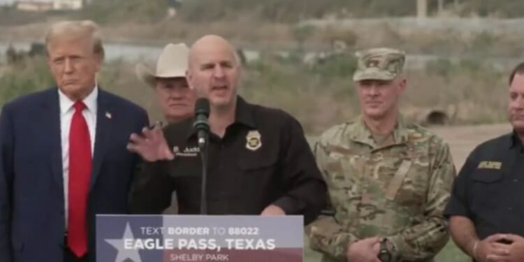 Brandon Judd speaking to reporters in Eagle Pass, Texas