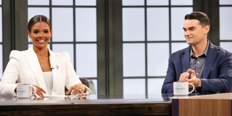 Candace Owens and Ben Shapiro on set during a taping of "Candace"