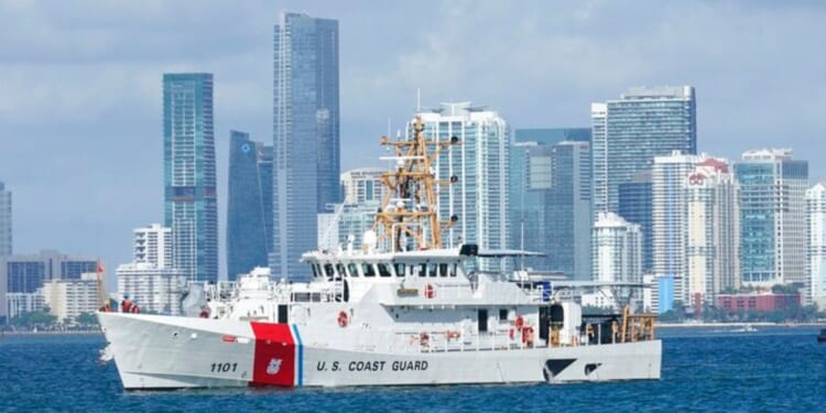 A U.S. Coast Guard ship is shown near Miami Beach on July 19, 2021.