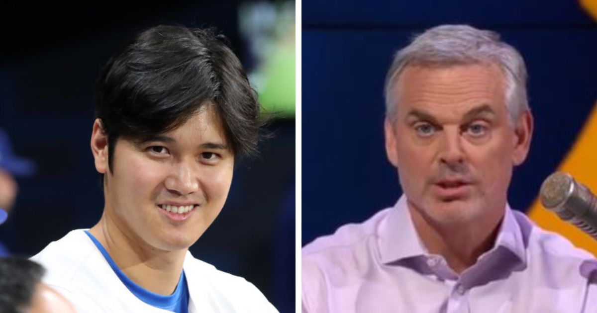 Shohei Ohtani, of the Los Angeles Dodgers, (left) and sports commentator Colin Cowherd.