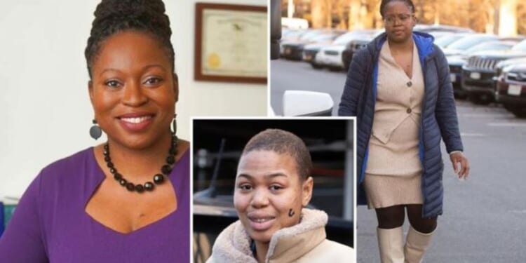 New York Judge Marva Brown, shown in left and right photos. and Amira Hunter, center, accused of assault.