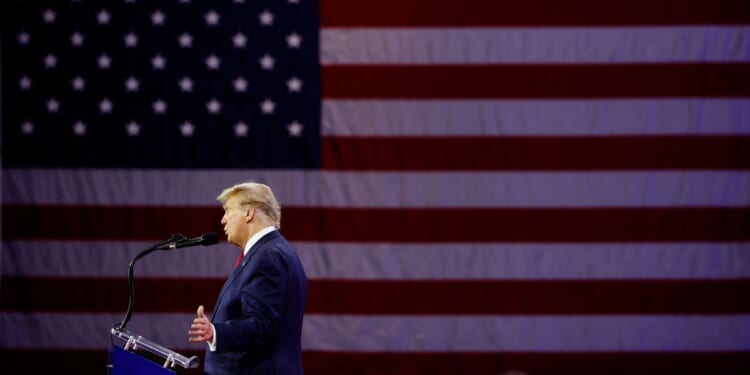 Former President Donald Trump speaks at the Conservative Political Action Conference on Saturday in National Harbor, Maryland.