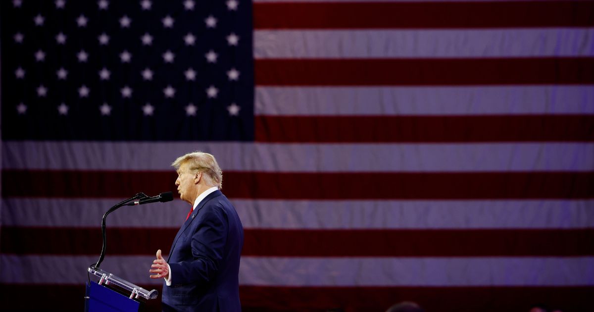 Former President Donald Trump speaks at the Conservative Political Action Conference on Saturday in National Harbor, Maryland.