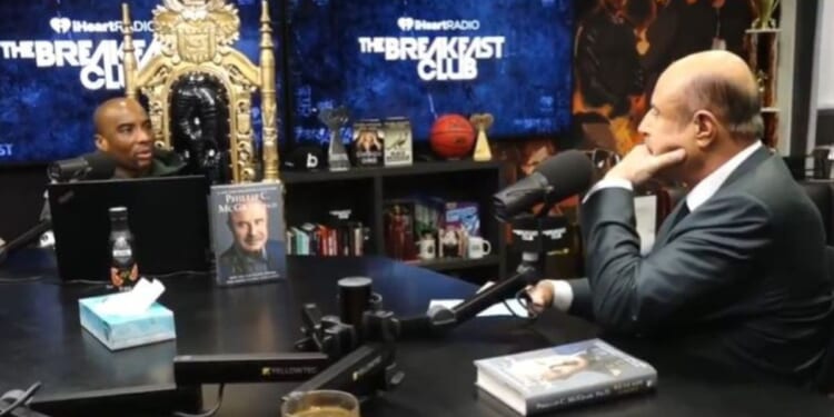 Dr. Phil, right, with Charlamagne Tha God, who hosted "The Breakfast Club" interview Wednesday.