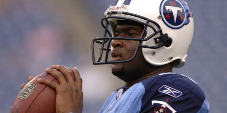 Vince Young is pictured during a game between the Tennessee Titans and the Atlanta Falcons in Nashville, Tennessee, on Aug. 26, 2006.