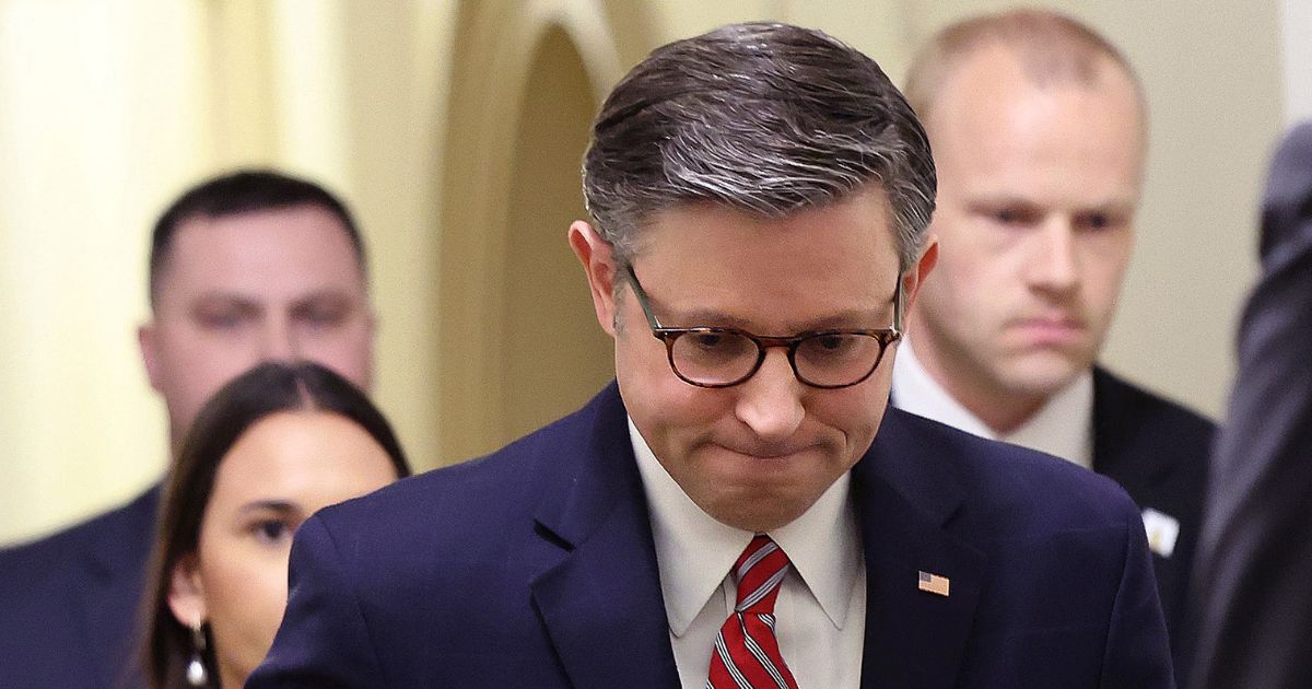 Speaker of the House Mike Johnson returns to his office after Rep. Marjorie Taylor Greene introduced a motion to vacate Johnson at the U.S. Capitol in Washington on Friday.