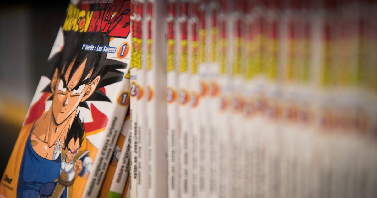 Books of the "Dragon ball Z" manga collection are displayed at the Paris Book Fair 2019 (salon du livre) at the Parc des Expositions in Paris on March 18, 2019 in Paris.