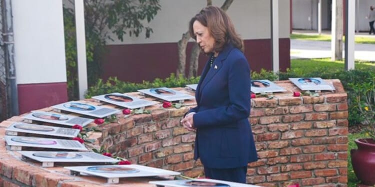 Vice President Kamala Harris toured Marjory Stoneman Douglas High School in Parkland, Florida, on Saturday.