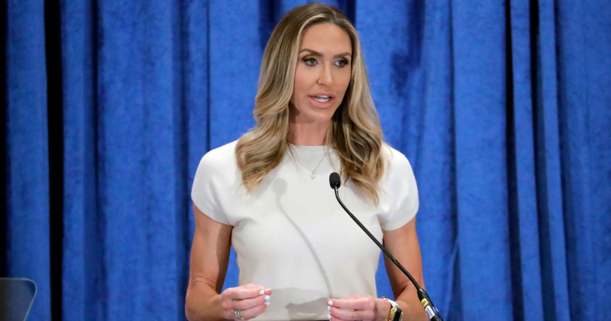 Lara Trump, the newly-elected co-chair of the Republican National Committee, gives an address during the general session of the RNC Spring Meeting, Friday, in Houston.