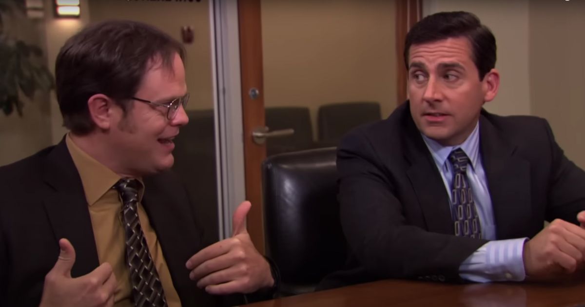 Steve Carell and Rainn Wilson acting in the hit show "The Office."