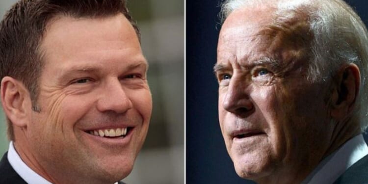 Kansas Attorney General Kris Kobach, left, and President Joe Biden. Kobach led a group of six states in filing a lawsuit against Biden's student loan forgiveness on Thursday.