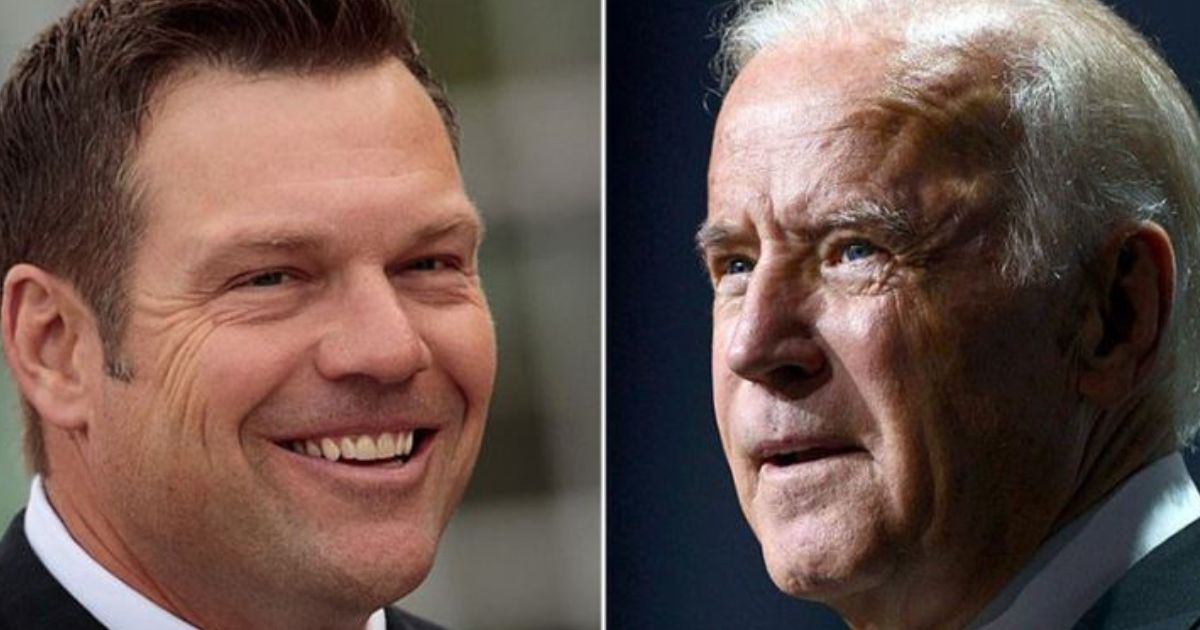 Kansas Attorney General Kris Kobach, left, and President Joe Biden. Kobach led a group of six states in filing a lawsuit against Biden's student loan forgiveness on Thursday.