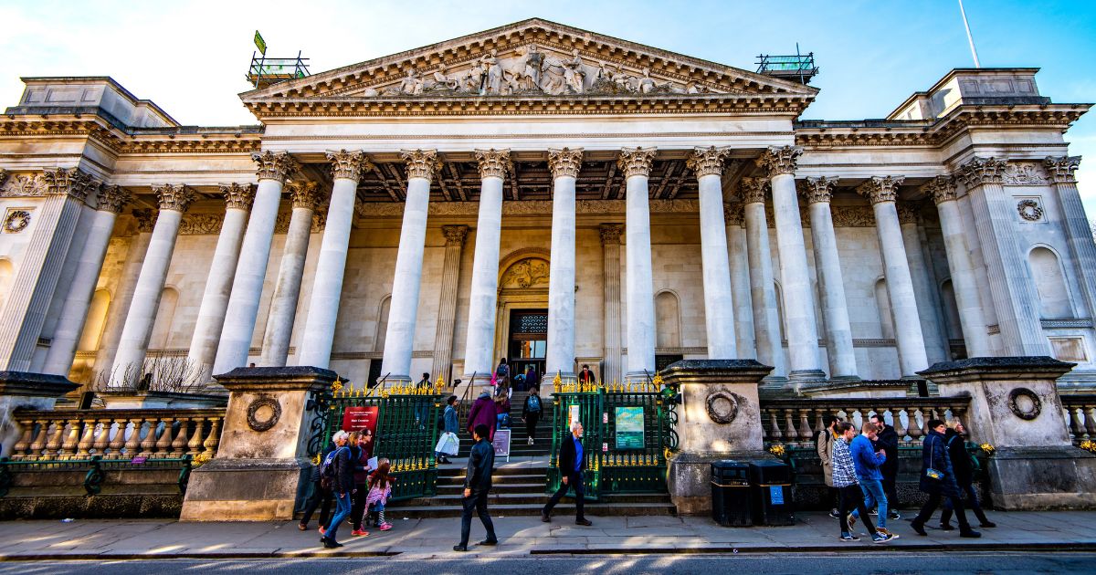 People visit the Fitzwilliam Museum in Cambridge, England, on Feb. 22, 2019.