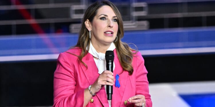 Ronna McDaniel, then chairwoman of the Republican National Committee, speaks ahead of the third GOP presidential primary debate at the Knight Concert Hall at the Adrienne Arsht Center for the Performing Arts in Miami on Nov. 8.