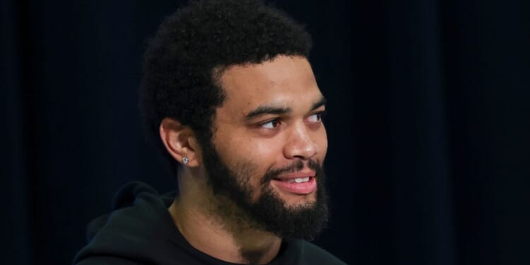 Caleb Williams speaks to the media during the NFL scouting combine at the Indiana Convention Center in Indianapolis on March 1.