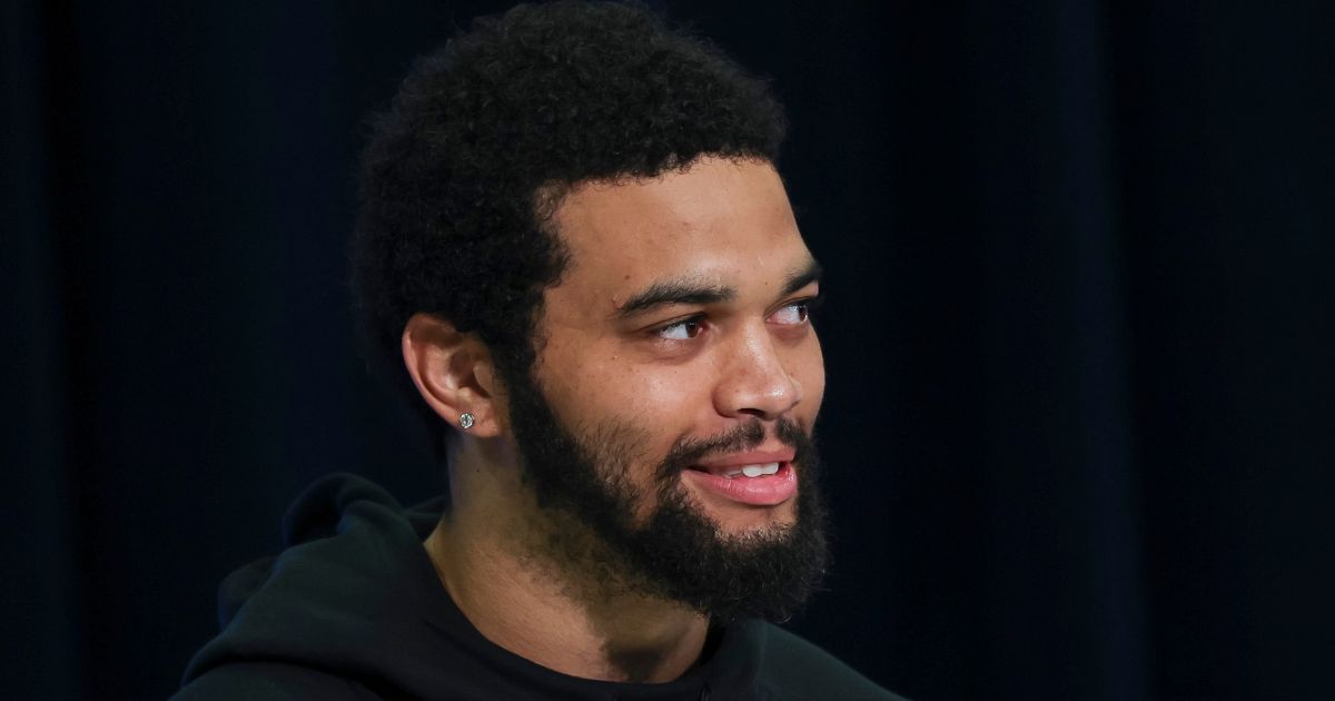 Caleb Williams speaks to the media during the NFL scouting combine at the Indiana Convention Center in Indianapolis on March 1.