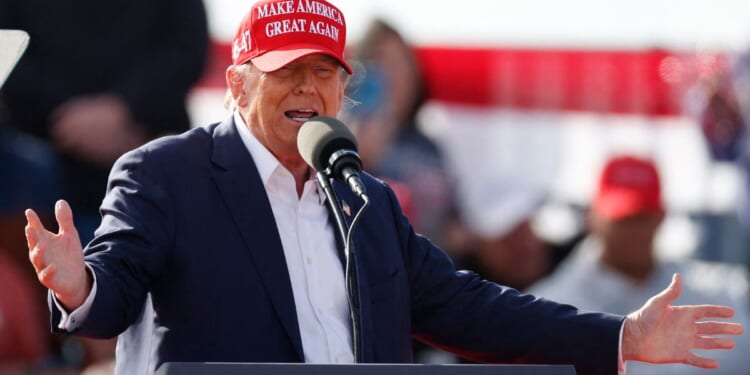 Former President Donald Trump speaks at a campaign rally in Vandalia, Ohio, on Saturday.