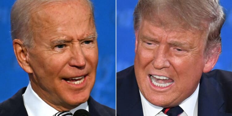 This combination of pictures created on Sept. 29, 2020, shows Democratic candidate Joe Biden and then-President Donald Trump speaking during a presidential debate in Cleveland.