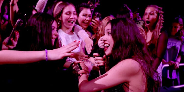 Pop star Olivia Rodrigo meets with young fans during her concert in Palm Springs, California, on Feb. 23.