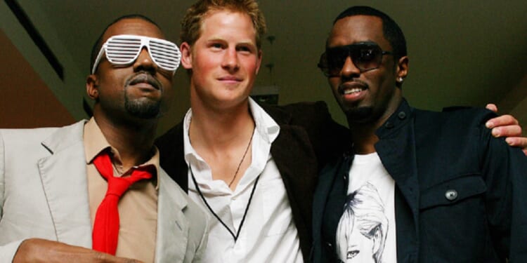 Britain's Prince Harry, center, with entertainers Kanye West, left, and Sean “Diddy” Combs, right, in a 2007 photo.