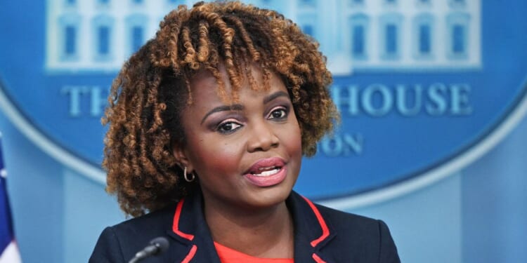 White House press secretary Karine Jean-Pierre speaks during the daily briefing in the Brady Briefing Room of the White House in Washington on Friday.