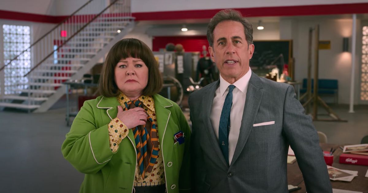 Jerry Seinfeld and Melissa McCarthy in the upcoming Netflix film "Unfrosted: The Pop-Tart Story."