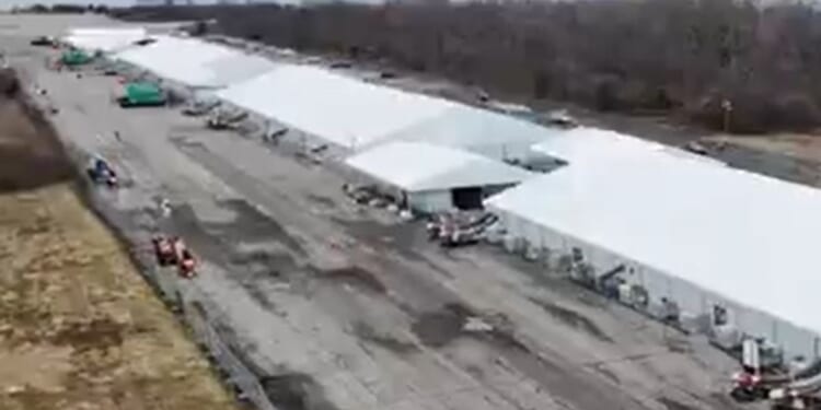 Drone footage was taken of the Floyd Bennett Field illegal immigrant camp in Brooklyn, New York.