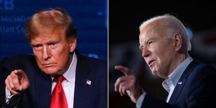 Former President Donald Trump, left, pledged to put the brakes on restrictive new automotive emissions regulations revealed Wednesday by President Joe Biden's administraion.