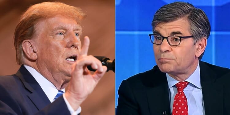 Former President Donald Trump, left, is suing ABC News host George Stephanopoulos, right.